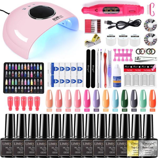 Maglie kit gel unghie Limegirl set di unghie professionale con lampada per unghie UV da 120 W/54W e trapano per unghie per asciugatura set di manicure per chiodo gel