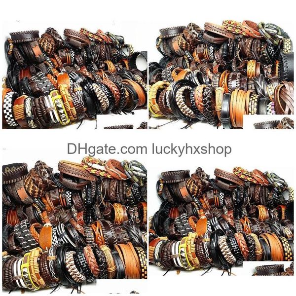 Corrente Mixmax 50Pcspack Assorted Retro Handmade Mens Top Genuíno Couro Tribal Surfer Cuff Pulseiras Mix Styles 230710 Drop Delivery J Dhkm1