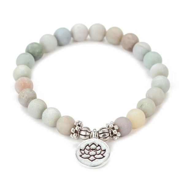 Bracciale con perline opache da 8 mm in pietra amazzonite Yoga Chakra Mala Om Lotus Donna Uomo Fascino Gioielli fatti a mano Braccialetti con consegna di goccia Ot6Qs