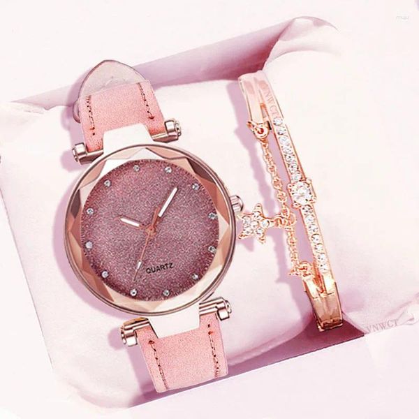 Armbanduhren Frauen Sternenhimmel Uhr Armband Luxus Diamant Uhren Damen Casual Lederband Quarz Armbanduhr Weibliche Uhr Zegarek Damski