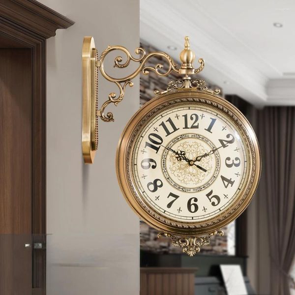 Relógios de parede luxo high-end europeu vintage relógio de dupla face sala de estar casa de dois lados pendurado