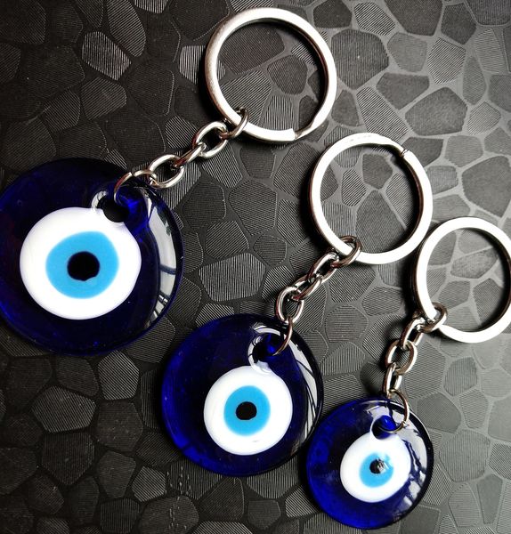 Tamanho 25mm 30mm 35mm 40mm personalizado vitrificado azul mau olho chaveiro pingente moda turco diabo olhos chaveiro presente acessórios