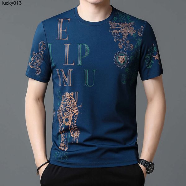 T-shirt da uomo a maniche corte di nuova qualità girocollo coreano t slim fit mezza stampata abbigliamento casual di base grande