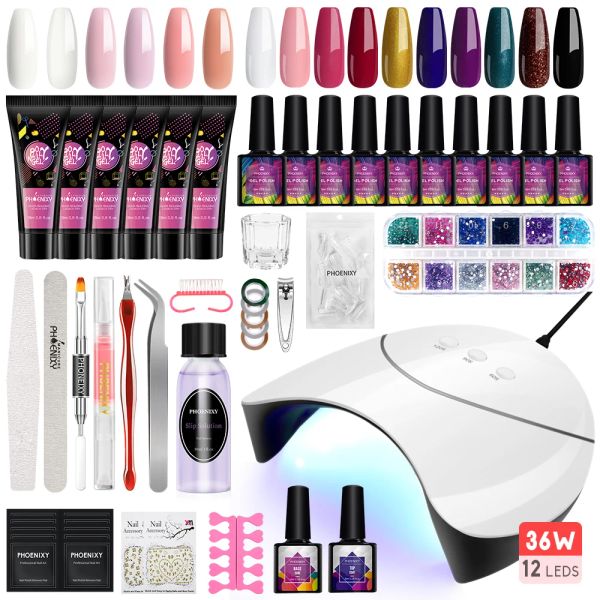 Kit Kit completo per nail art Smalto gel con lampada UV LED da 36 W Gel per unghie poli Gel ad estensione rapida Vernice UV Set di strumenti per manicure professionali