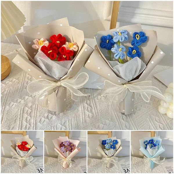 Dekoratif çiçekler bitmiş el yapımı dokuma mini çiçek buketleri yaratıcı yapay öğretmenler günü hediyeler oturma odası dekorasyonu