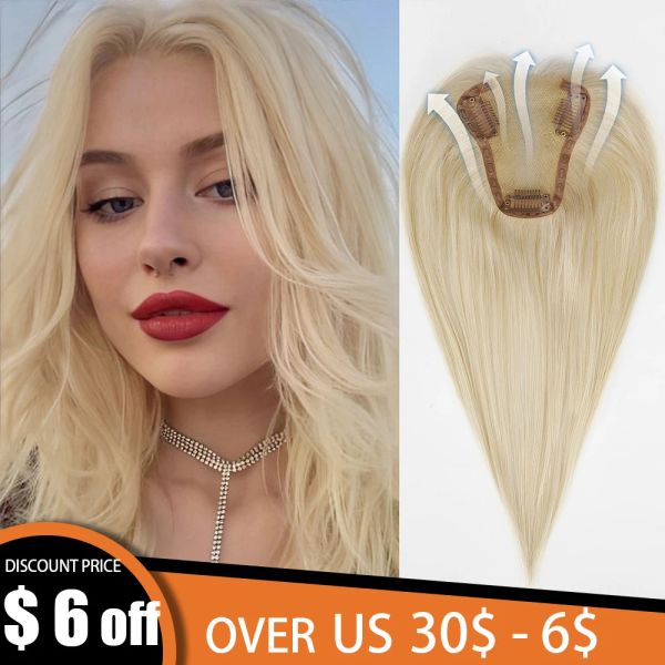 Toppers, weiße Platin-Haare, 100 % Remy-Echthaar, blonde Topper, Perücken, Seidenbasis, Clip-Stücke in Haarverlängerung für Frauen, 30,5 cm