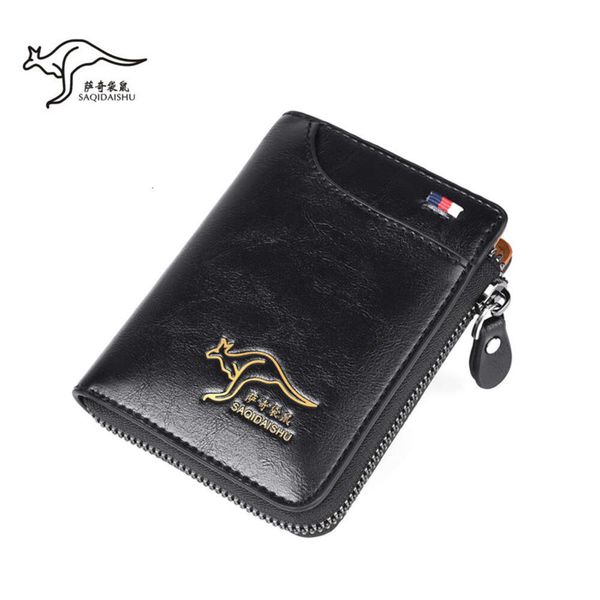 Sachi Kangaroo New Herren Short Zero Wallet Oil Wax Pu Leder Multi Card Pocket