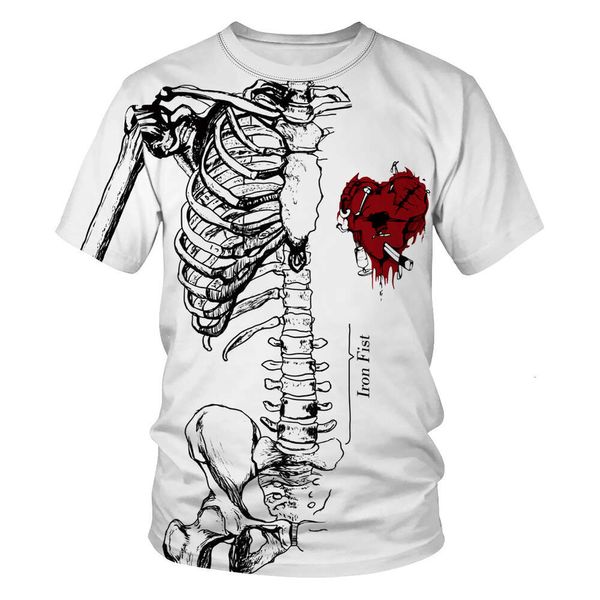 T-shirt girocollo ampia per il tempo libero con stampa digitale a forma di scheletro corto da uomo e da donna di Halloween