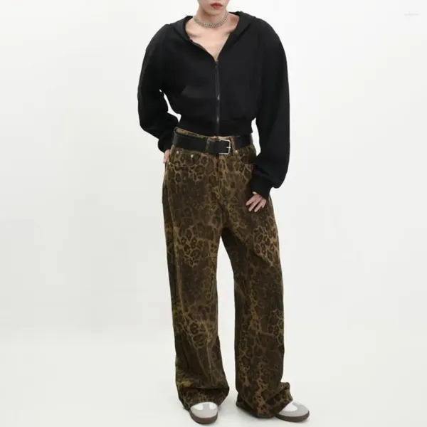 Pantaloni da donna Jeans morbidi Stampa leopardata unisex Hop con gamba larga Stile streetwear per giovani adulti alla moda