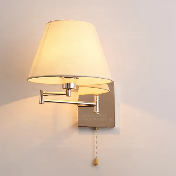 Lâmpada de parede moderna balanço flexível ouro arandela retrátil luz de leitura com interruptor de corrente de tração no quarto cabeceira el