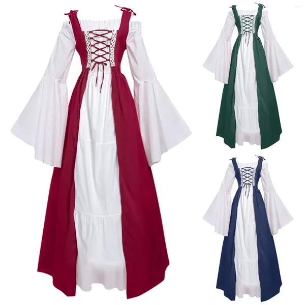 Vestidos casuais medieval vintage feminino vestido retro estilo trompete manga longa princesa cosplay até o chão plus size roupas góticas