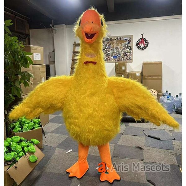 Trajes de mascote 2.3m adulto cisne amarelo terno terno de corpo inteiro andando traje de mascote ganso explodir roupa palco desgaste carnaval vestido extravagante