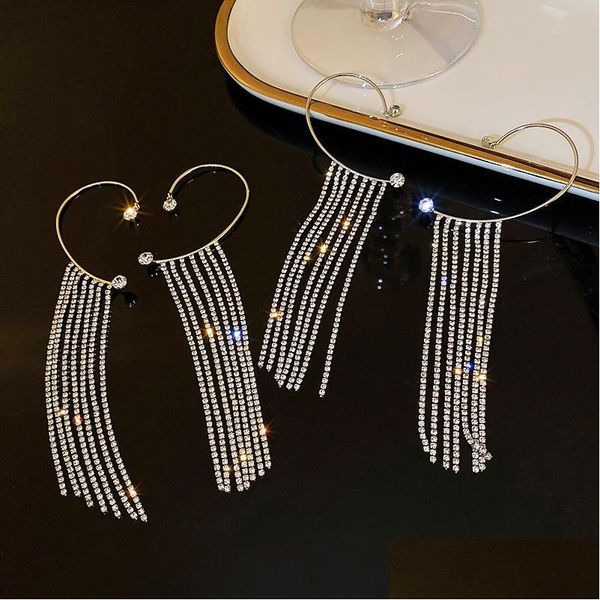 Clip-on vite posteriore 1/2 pezzi cristallo lungo nappa orecchini pendenti clip sull'orecchio zircone lucido orecchino falso di lusso senza piercing polsini Eaf goccia Ots8Q