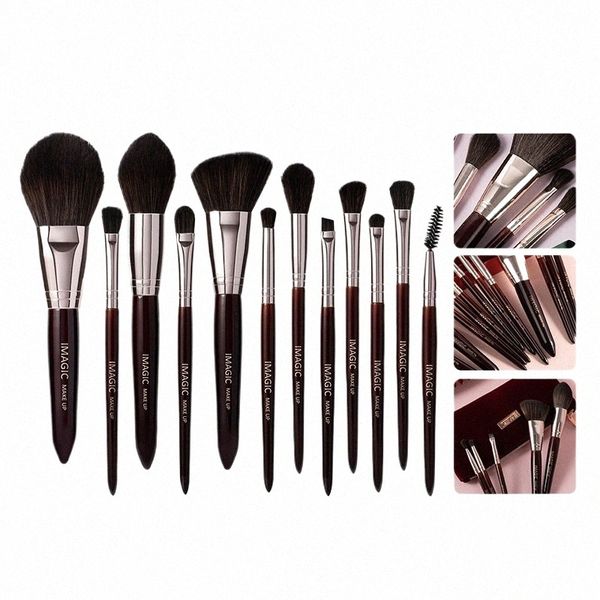 imagic 12 Pz / kit Pennelli per trucco Set Ombretto in polvere, fard Evidenziatore Capelli sintetici naturali Profial Strumenti di bellezza cosmetici K1hC #