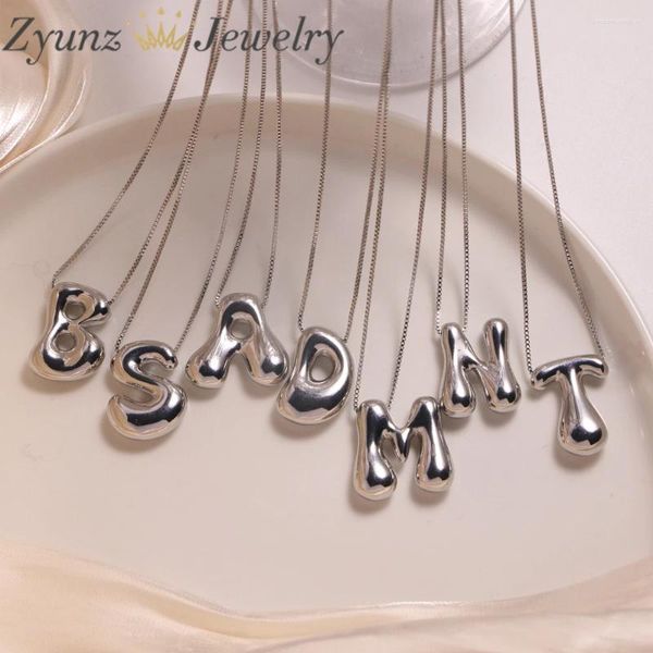 Zincirler 10 adet minimalist kalın balon kabarcık alfabe kolyesi kadınlar için kızlar gümüş renkli tıknaz ilk harf kolye yaka mücevher