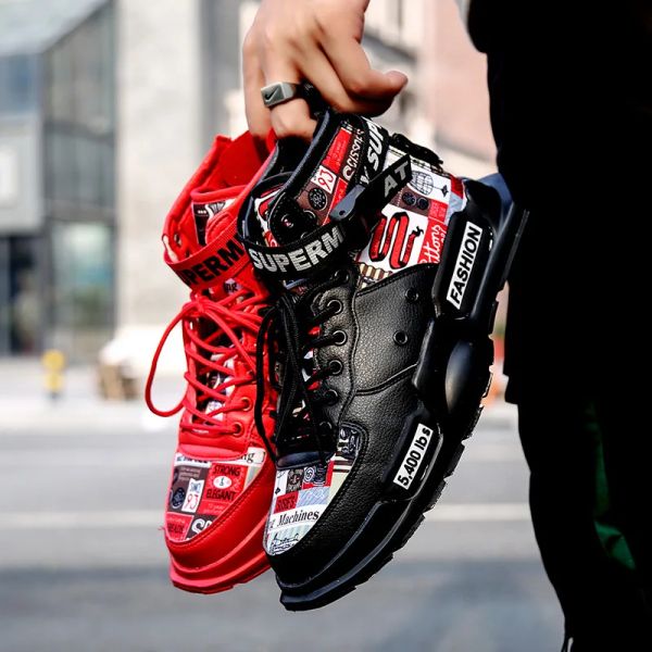 Sapatos sapatos masculinos tênis de alta qualidade sola grossa sola respirável tênis de basquete vermelho mandarim pato 2022 moda masculina sapatos casuais