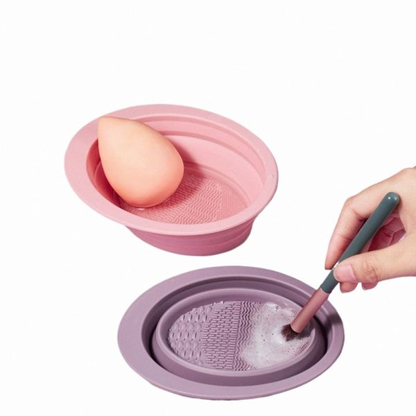 Dobrável Silic Wing Brush Pratos Ferramentas Cosméticas Portátil Cleaner Powder Puff Beauty Egg W Pad Maquiagem Suprimentos 3 Cores f3s7 #