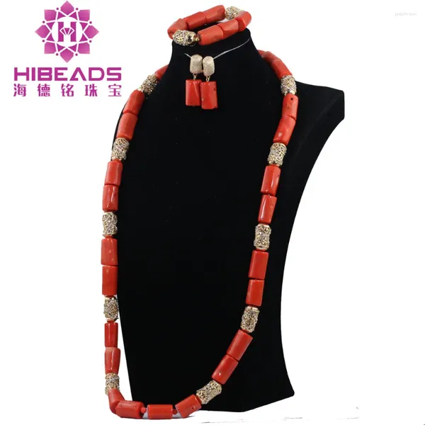 Colar brincos conjunto na moda jóias africanas 40 polegadas grandes contas de coral real nupcial moda masculina noivoabh409
