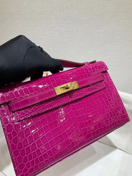 Designer -Kupplungsbeutel 22 cm Marke Handtasche Real Shinny Crocodile Haut vollständig handgefertigtes Qualität rosa Grün rote Farben Schneller Ablieferung Großhandelspreis