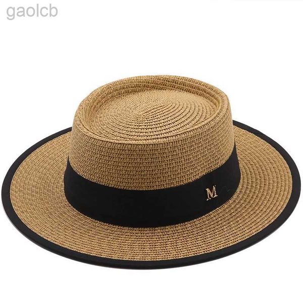 Шляпы с широкими полями Панама Летняя шляпа от солнца Женская модная женская прямая шляпа с бантом на ленте Пляжная шляпа Повседневная панамская шляпа с плоским верхом из травы Женская шляпа для посетителей 24323