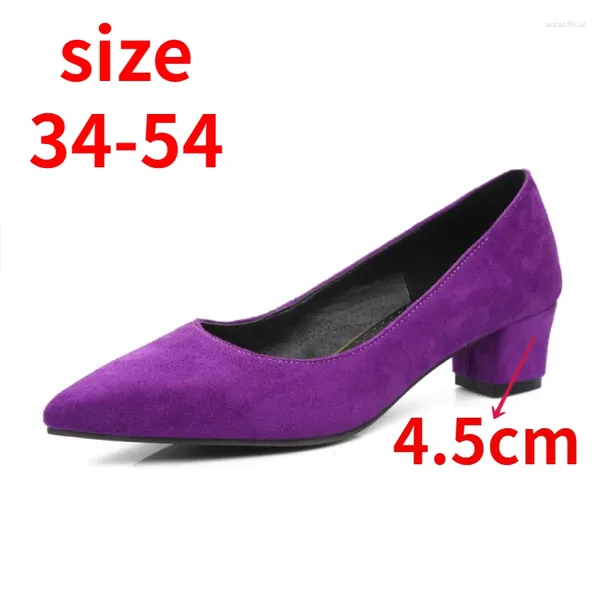 Sapatos de vestido plus size 54 52 50 48 45 moda saltos baixos para mulheres elegantes 4,5 cm apontado toe camurça mocassins 2024 bombas masculinas sandálias