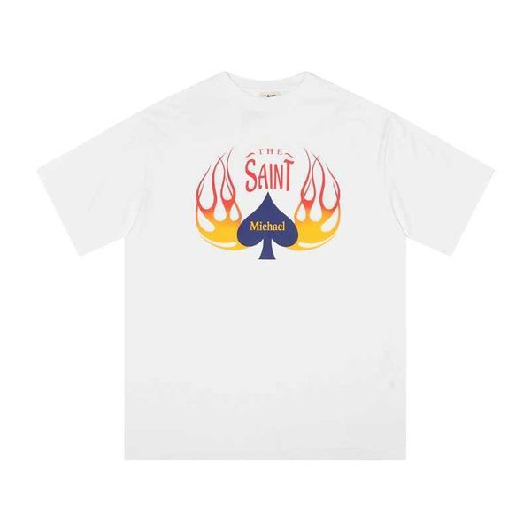 T-shirt da uomo oversize 2024 Estate Saint Michael T-shirt Uomo Donna Flame Peach Blossom Stampa T-shirt bianca T-shirt in cotone J240322