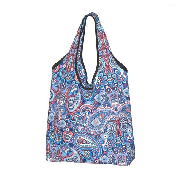 Sacos de armazenamento Reciclagem Estilo Boêmio Bandanna Paisley Padrão Saco de Compras Mulheres Tote Portátil Comprador de Compras