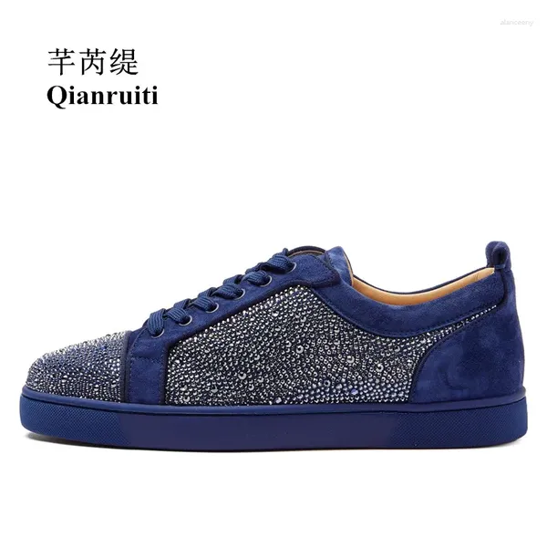 Scarpe casual Qianruiti Uomo Sneakers in pelle scamosciata Moda Strass Appartamenti Low Top Lace-up Runway Chaussures Hommes