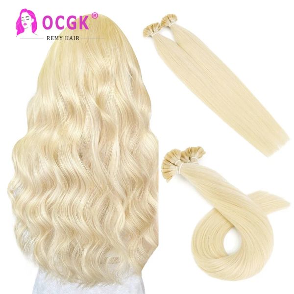 Extensões de queratina reta ponta plana extensões de cabelo humano real fusão plana k ponta cabelo 1001 luz loira remy extensão do cabelo natural