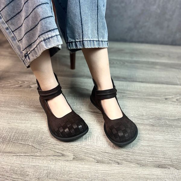 Flats Birkuir echte Leder Mary Jane Schuhe für Frauen Flats Ferse Big Head Weiche Frauen Schuhe Schuh Low Heel Damen Dicke Fersenschuhe