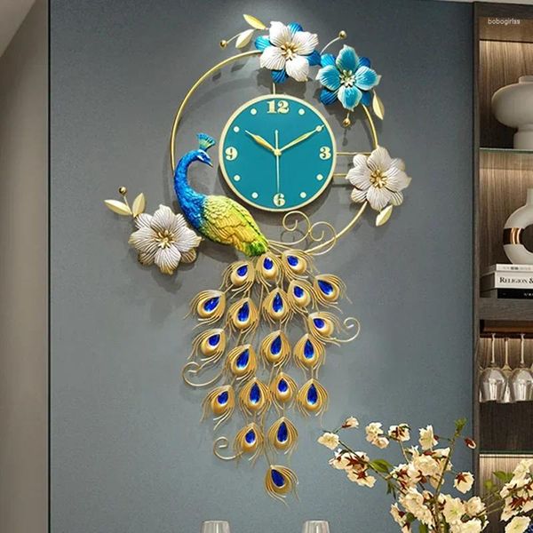 Orologi da parete Orologio gigante classico Ristorante interno Estetica giapponese Orologio digitale con pavone Orologio murale Reloj Decorazione domestica