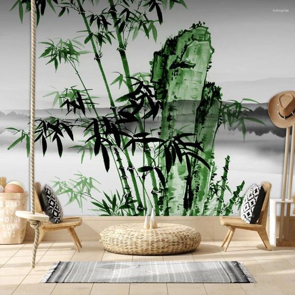 Wallpapers removível casca e vara aceitar para paredes do quarto bambu verde natureza desenho tv papéis de parede decoração casa mural painéis