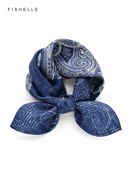 Lenço quadrado pequeno de seda natural estampado azul escuro para mulheres primavera outono lenços reais masculino hijab presentes de luxo 240322