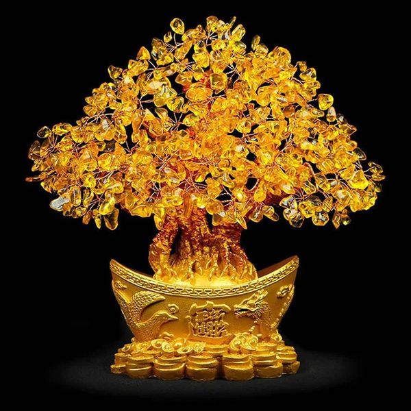 Árvore de dinheiro da sorte, lingote de ouro chinês, cristal, árvore da fortuna, ornamento de riqueza, decoração de mesa de escritório para casa, artesanato de mesa 240315