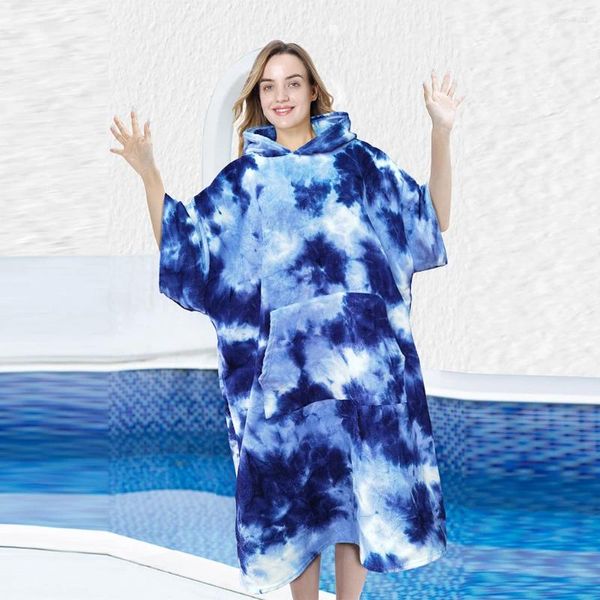 Vestidos de menina surf poncho toalha tecido microfibra cobertor de praia secagem rápida com bolsos grandes para surfista nadador mergulhador