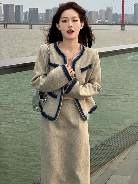 Arbeit Kleider Französisch Vintage Elegante Zwei Stück Set Frauen Patchwork Designer Streetwear Midi Rock Anzug Weiblichen Koreanischen Mode Casual 2024