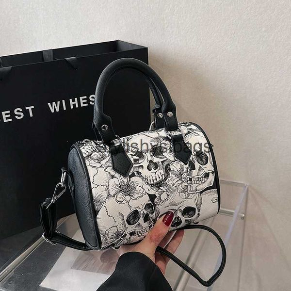 Borse a tracolla Nuova borsa da donna Boston Cuscino personalizzato portatile con stampa teschio piccolo e alla moda H240323