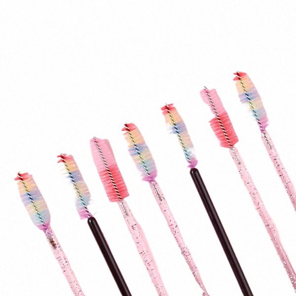 50 pezzi Pennello per occhi Pennelli per sopracciglia usa e getta Arcobaleno Mascara Bacchetta Applicatore L Extensi Strumenti di trucco cosmetico 52MU #