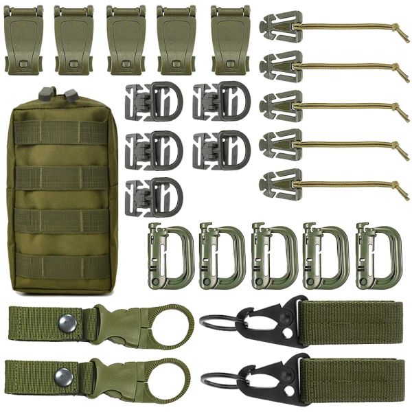 Kit de sacos de 25 acessórios Molle Kit Acipação Dring Grimloc Breating Clip Webbing Strap Tactical Backpack Elastic String