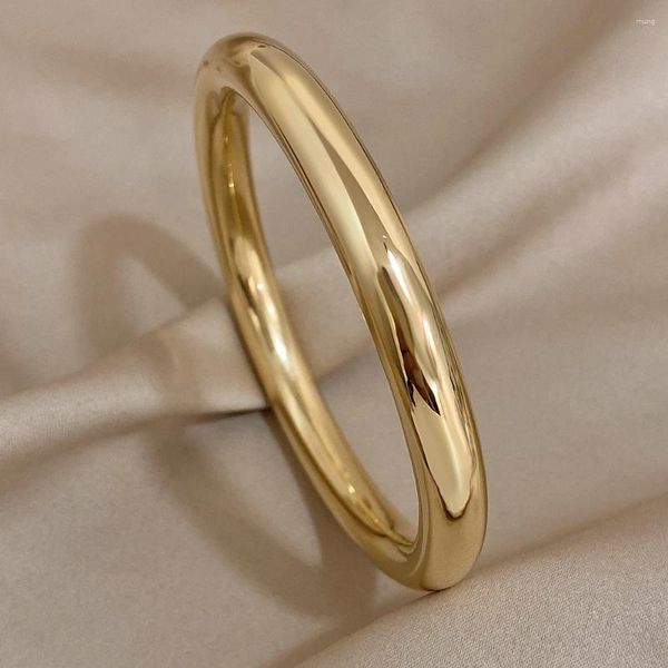 Bangle Minimalista Básico Ouro Prata Cor Aço Inoxidável Pulseira Sólida Simples Declaração Brilhante À Prova D 'Água Para Mulheres