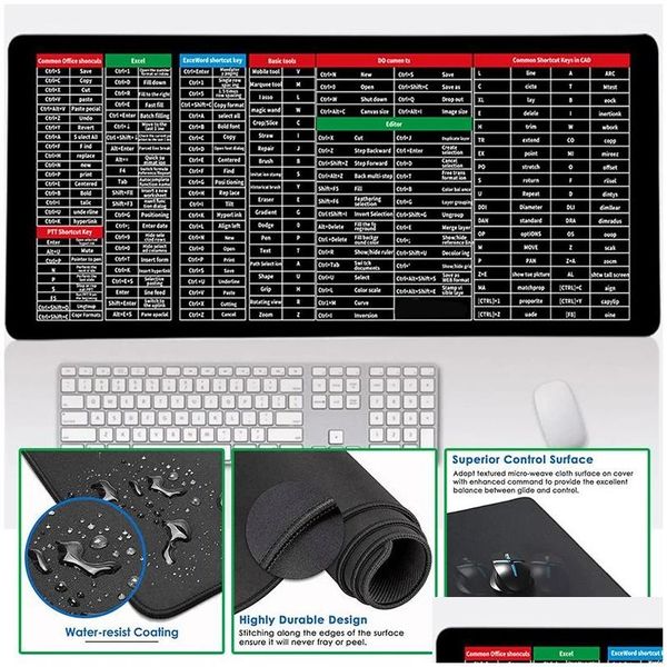 Коврики для мыши Подставки для запястий Shortcut Супер большой противоскользящий коврик для клавиатуры Нескользящий Защита окружающей среды Офисные аксессуары 800X300X2 мм/900 Otyq2