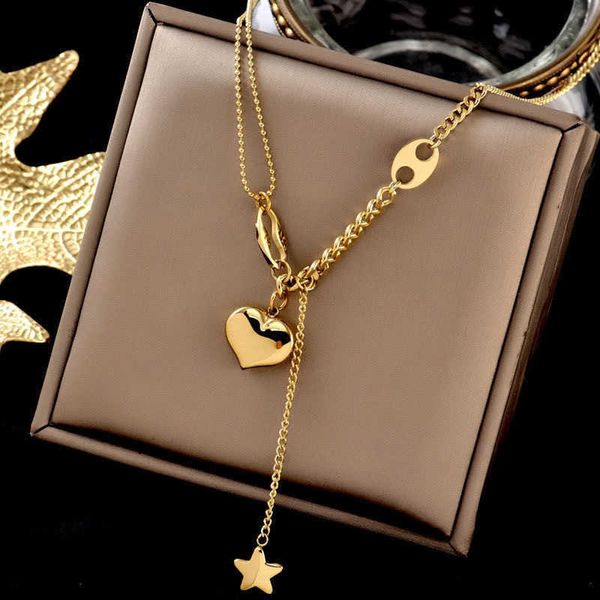 Nuova collana con nappa Little Star Love Collana in oro semplice ed elegante in acciaio al titanio Gioielli da donna a catena fine con clavicola