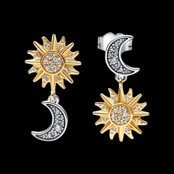 100% 925 Sterling Silber Sekt himmlisch goldene Sonnenmondohrringe für Frauen Hochzeitsfeier Schmuck Perfektes Geburtstagsgeschenk