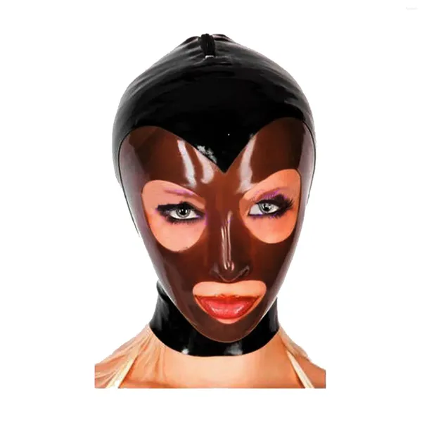 BHs Sets MONNIK Latex Unisex Maske BraunSchwarz Farben Kapuze mit handgefertigtem hinteren Reißverschluss für Catsuit Cosplay Party Wear