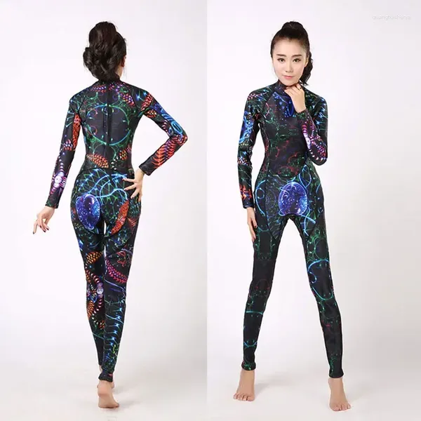 Kadın Mayo Full Wetsuit 3mm Premium Neopren Su Islak Takım XS S M L XL Yıldızlık Starlit Sky Baskılı Vücut Uzun Kollu Wetsutis