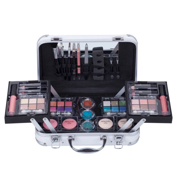 Conjuntos Duer Lika Carry Professional 24 Color Eyeshadow Blush Maquiagem Set Train Case com Pro Make Up Kit e Caixa de Alumínio Reutilizável