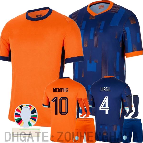 24 Holanda Europeia Holanda Clube de Futebol Jersey 2024 Euro Cup 2025 Camisa de Futebol da Seleção Holandesa Homens Crianças Kit Conjunto Completo Home Away MEMPHIS XAVI GAKPO