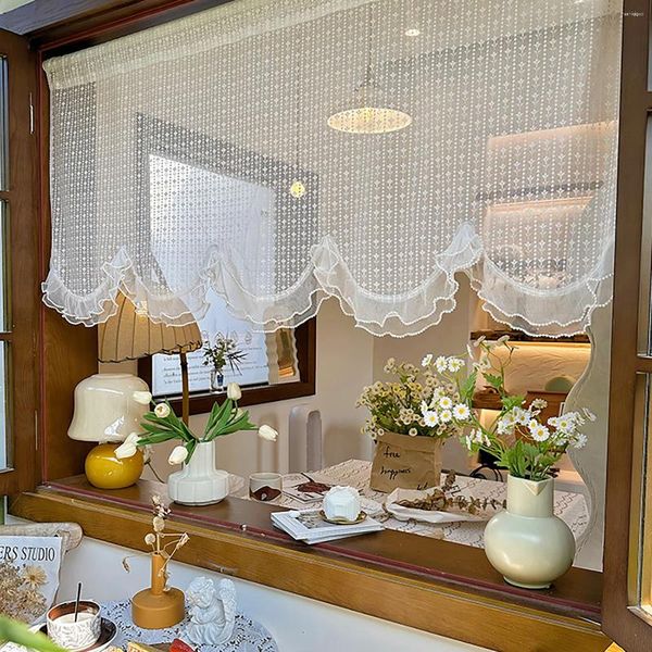 Vorhang 1PC Weiße Spitze Valance Kurz Für Küche Sheer Drapieren Kleine Fenster Veranda Schrank Hause Dekoration # E