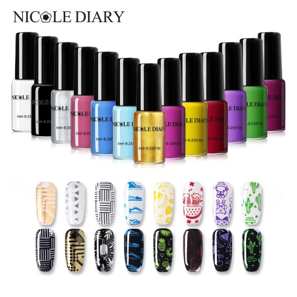 KITS NICOLE Diario 13pcs Black White Stamping Polish Vernish Gold Nail Art Stamp Olio per manicura di manicure Varnica