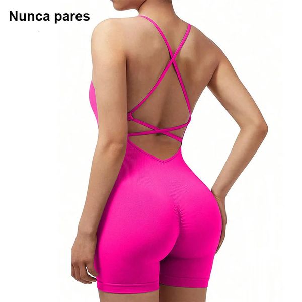 Rückenfreier Yoga-Overall mit Pads, hochelastisch, nahtlos, Playsuits, Outfits, Sport, Cami-Strampler 240301